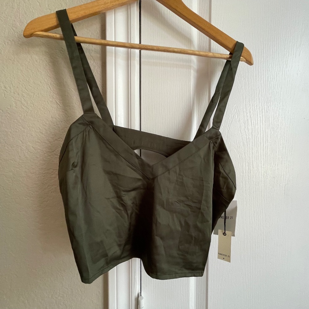 Olive Satin Crop Top